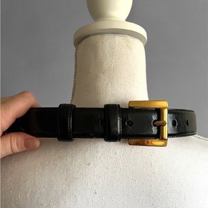 TALBOTS. Genuine Black Leather Belt with Brass Buckle, M